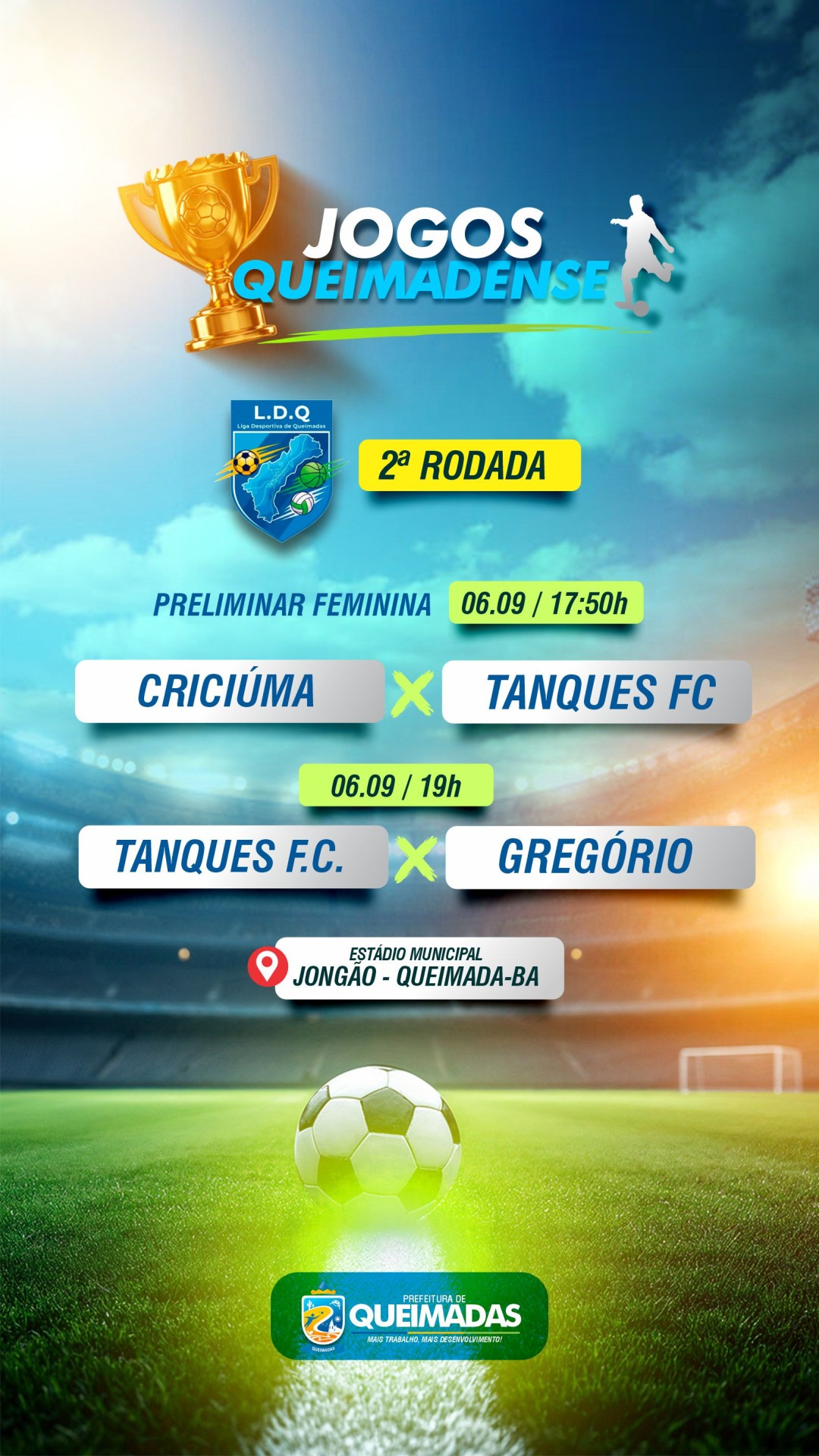 Campeonato Queimadense 2025 tem rodada neste sábado com preliminar feminina e Tanques X Gregório na partida principal